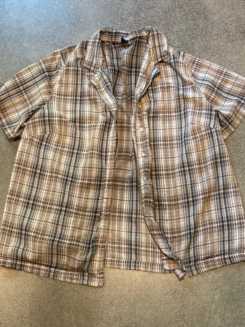 Women’s Grunge Plaid Y2K Short-Sleeve Plaid Button-Up Shirt - Brown